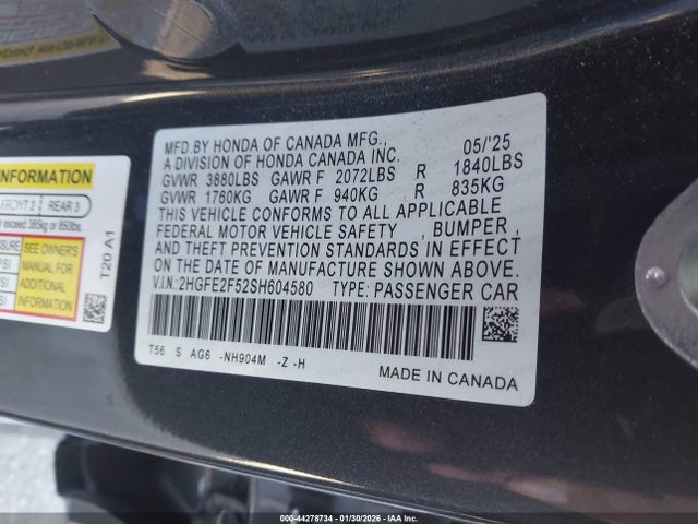 2HGFE2F52SH604580 Honda Civic Sport