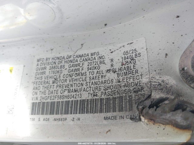 2025 HONDA CIVIC 2HGFE2F58SH604213 Photo 8