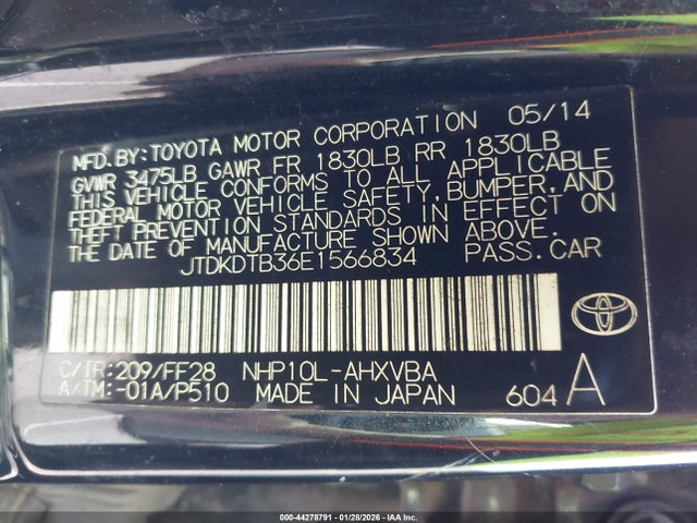 JTDKDTB36E1566834 Toyota Prius C Four/one/three/two