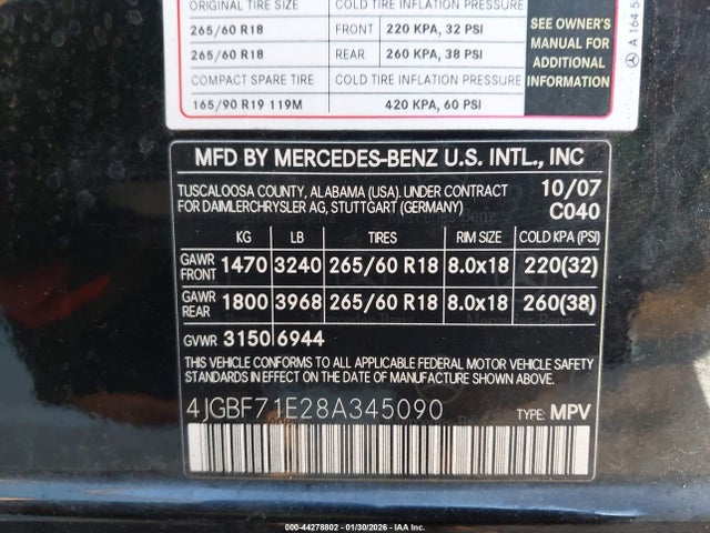 Aukcja sprzedaży 2008 Mercedes-benz Gl 450 4matic, vin: 4JGBF71E28A345090, numer aukcji: 44278802