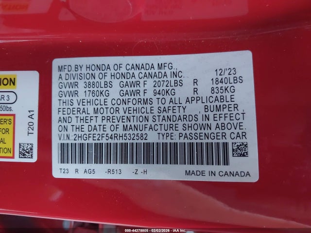 Honda Civic Sport 2024 2HGFE2F54RH532582 Image 9