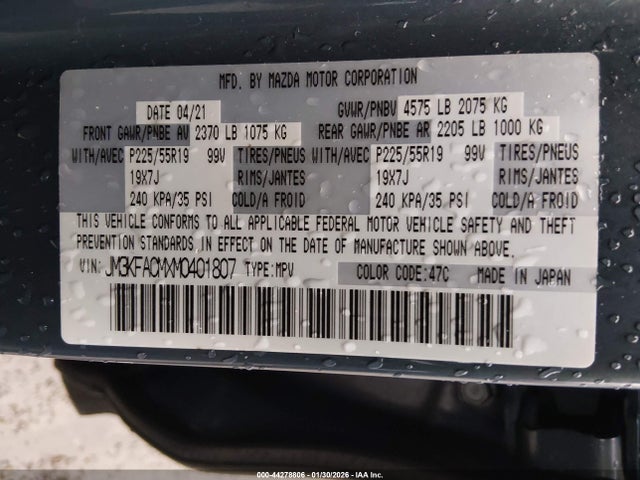 44278806 :رقم المزاد ، JM3KFACMXM0401807 vin ، 2021 Mazda Cx-5 Carbon Edition مزاد بيع