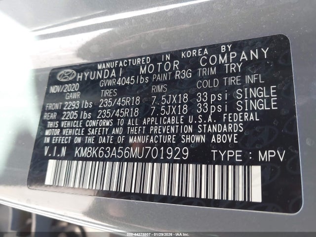 KM8K63A56MU701929 Hyundai Kona Night
