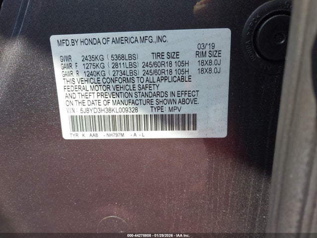 5J8YD3H38KL009328 Acura Mdx Standard