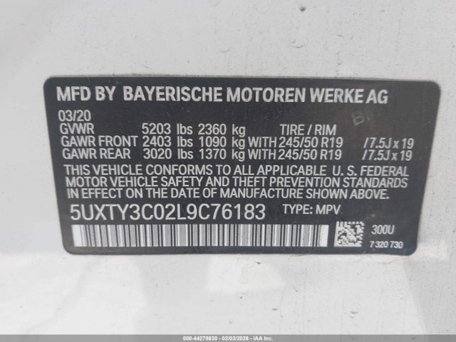 BMW X3 Sdrive30i 2020 5UXTY3C02L9C76183 Image 9