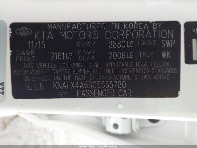 KNAFX4A65G5555780 KIA FORTE LX