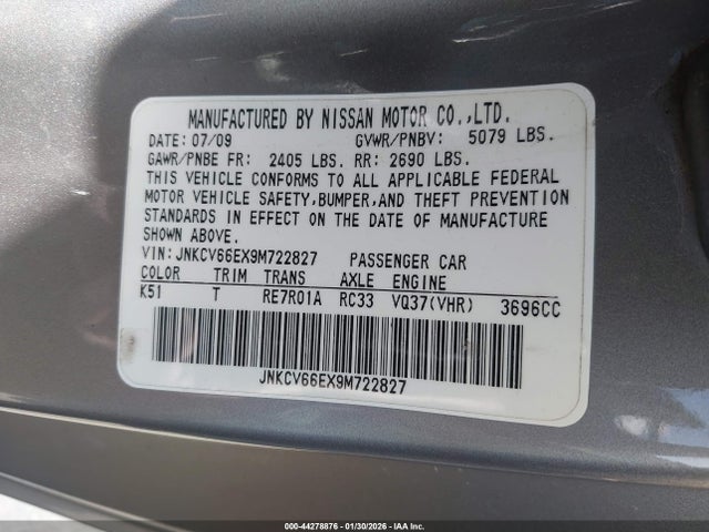 Продажа на аукционе авто 2009 Infiniti G37, vin: JNKCV66EX9M722827, номер лота: 44278876