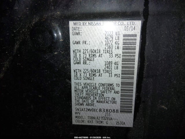 5N1AT2MV0EC838088 Nissan Rogue Sl