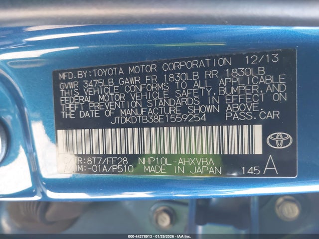 JTDKDTB38E1559254 Toyota Prius C Two