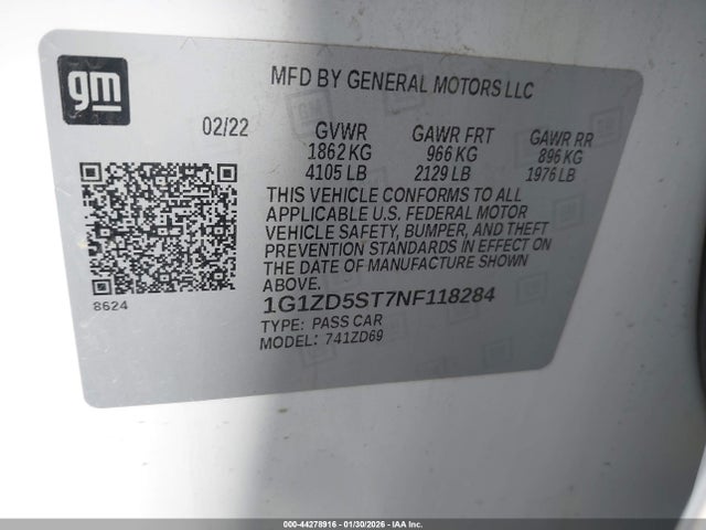 1G1ZD5ST7NF118284 Chevrolet Malibu Fwd Lt