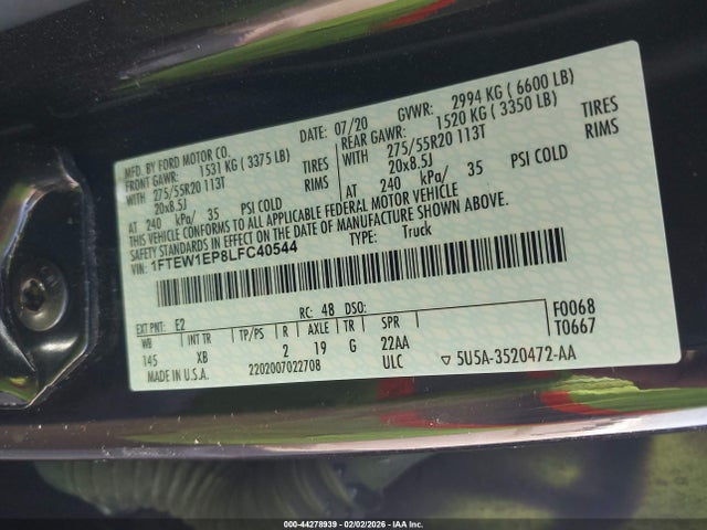Ford F-150 Xlt 2020 1FTEW1EP8LFC40544 Image 9