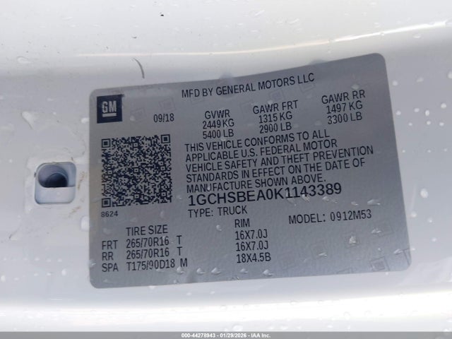 Chevrolet Colorado Wt 2019 1GCHSBEA0K1143389 Image 9
