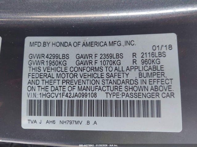 1HGCV1F42JA099108 Honda ACCORD EX