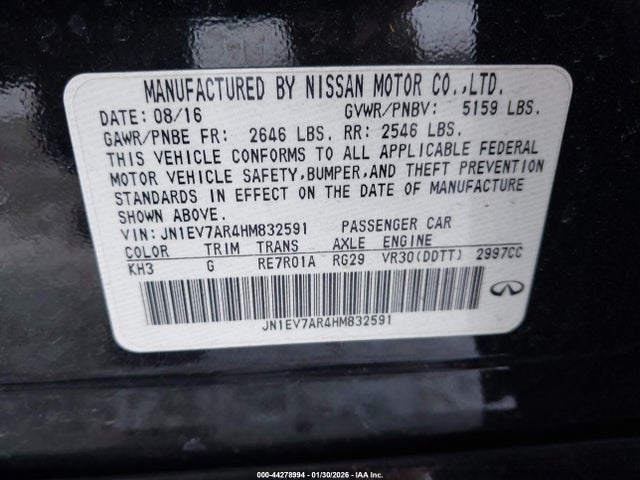 44278994 :رقم المزاد ، JN1EV7AR4HM832591 vin ، 2017 Infiniti Q50 3.0t Premium مزاد بيع