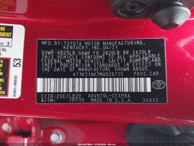 4T1K31AK7MU026725 Toyota Camry Xse Hybrid