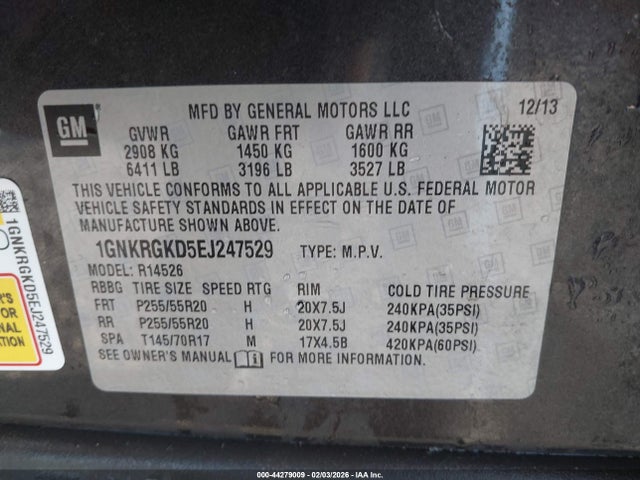 1GNKRGKD5EJ247529 Chevrolet Traverse 1lt