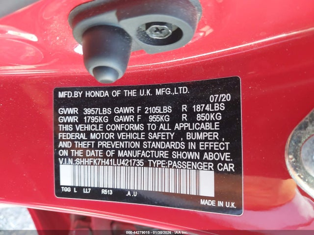 SHHFK7H41LU421735 Honda Civic Sport