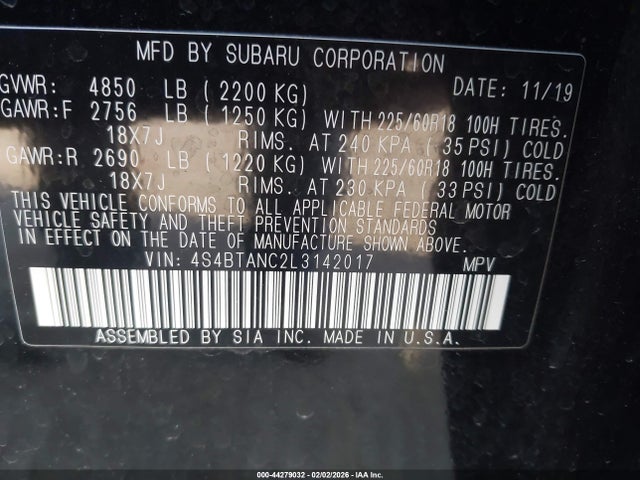 4S4BTANC2L3142017 Subaru Outback Limited
