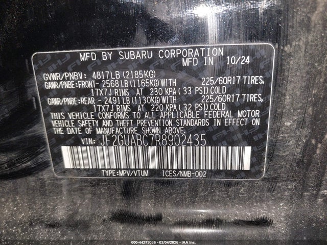 Aukcja sprzedaży 2024 Subaru Crosstrek, vin: JF2GUABC7R8902435, numer aukcji: 44279036