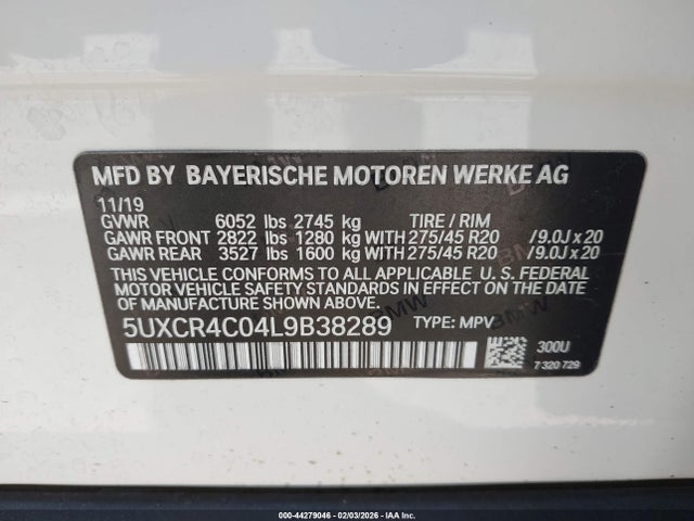 5UXCR4C04L9B38289 BMW X5 Sdrive40i