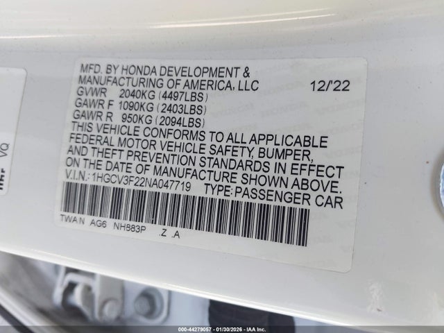 1HGCV3F22NA047719 Honda Accord Hybrid Sport