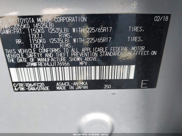 JTMWFREV4JJ176966 Toyota Rav4 Xle