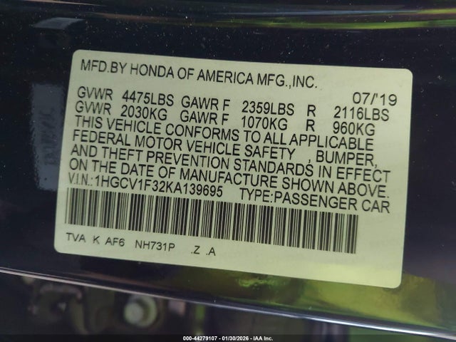 1HGCV1F32KA139695 Honda Accord Sport
