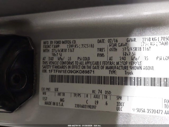 1FTFW1EG9GKD89871 Ford F-150 Xlt