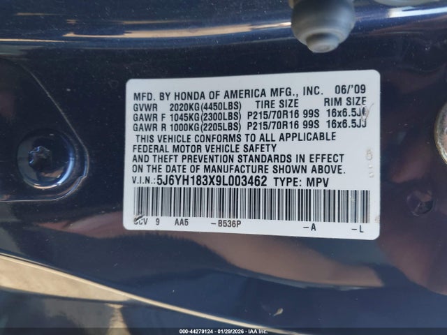 2009 Honda Element Lx მანქანა იყიდება აუქციონზე, vin: 5J6YH183X9L003462, აუქციონის ნომერი: 44279124