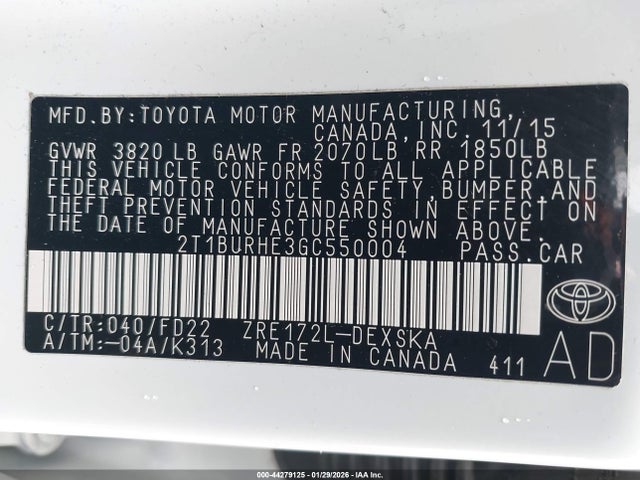 2T1BURHE3GC550004 Toyota Corolla S Plus