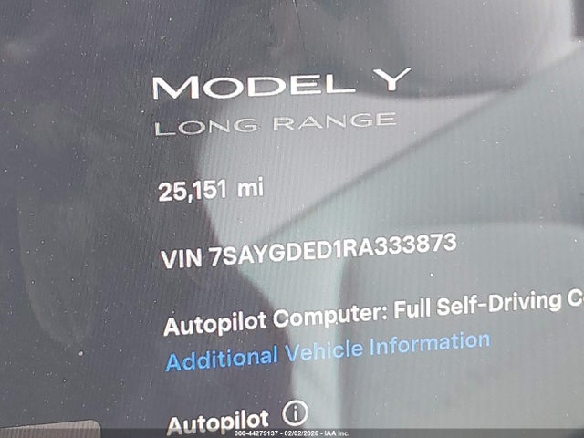 Продажа на аукционе авто 2024 Tesla Model Y Rwd, vin: 7SAYGDED1RA333873, номер лота: 44279137