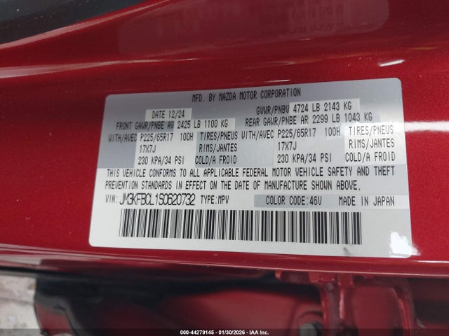 Aukcja sprzedaży 2025 Mazda Cx-5 2.5 S Preferred, vin: JM3KFBCL1S0620732, numer aukcji: 44279145