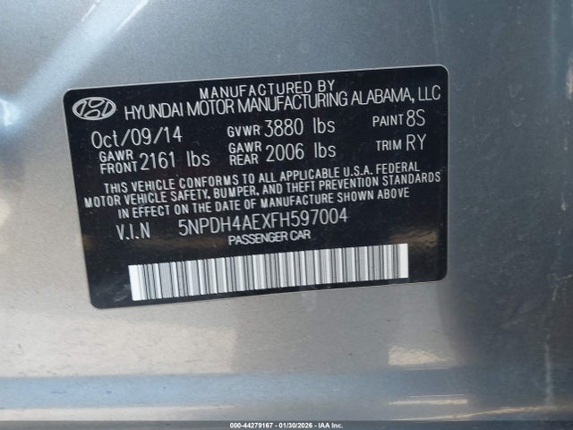 5NPDH4AEXFH597004 Hyundai ELANTRA SE