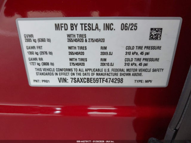 2026 Tesla Model X All-wheel Drive მანქანა იყიდება აუქციონზე, vin: 7SAXCBE59TF474298, აუქციონის ნომერი: 44279177