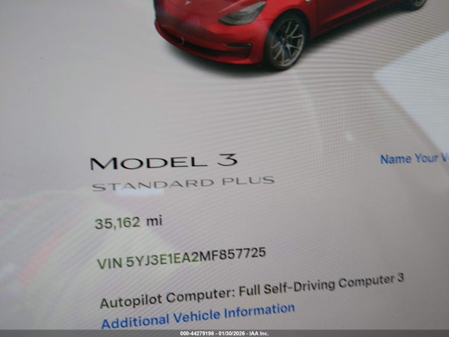 Aukcja sprzedaży 2021 Tesla Model 3 Standard Range Plus Rear-wheel Drive, vin: 5YJ3E1EA2MF857725, numer aukcji: 44279198