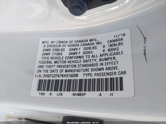 Honda Civic Lx 2019 2HGFC2F67KH516008 Image 9