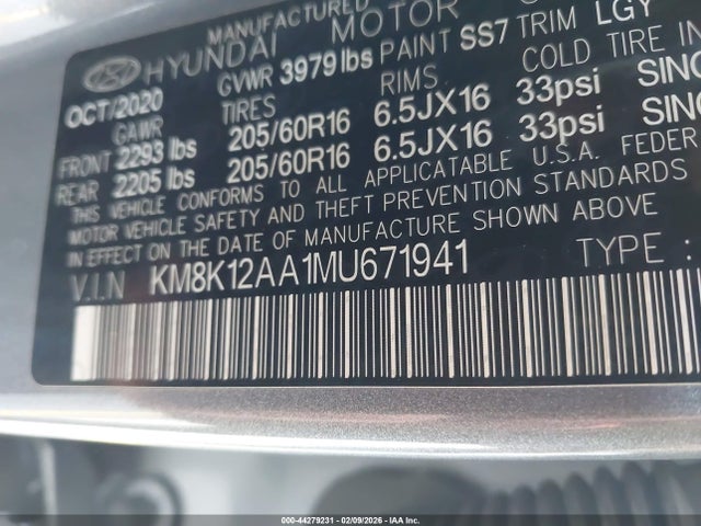 KM8K12AA1MU671941 Hyundai Kona Se