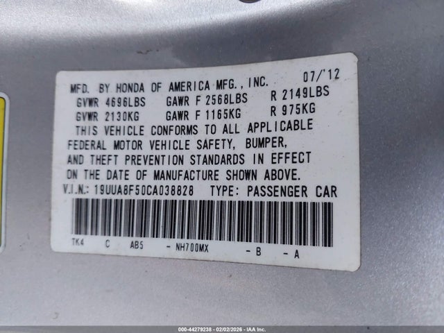 2012 ACURA TL 19UUA8F50CA038828 Photo 8
