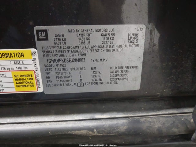 Chevrolet Traverse Ls 2014 1GNKVFKD3EJ204863 Image 9