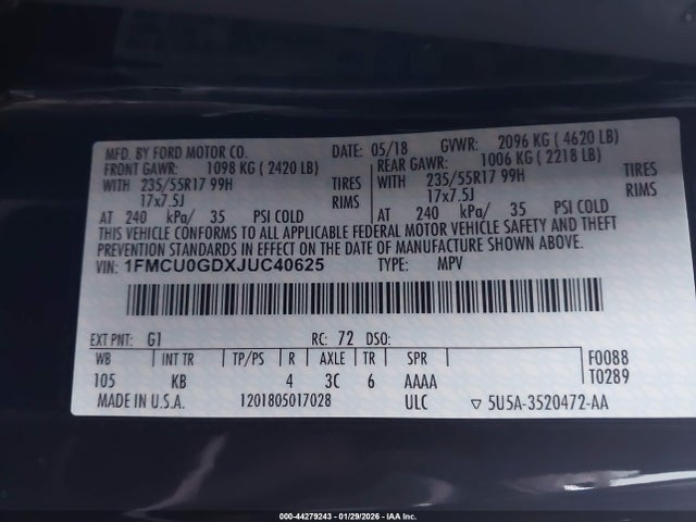 1FMCU0GDXJUC40625 Ford ESCAPE SE