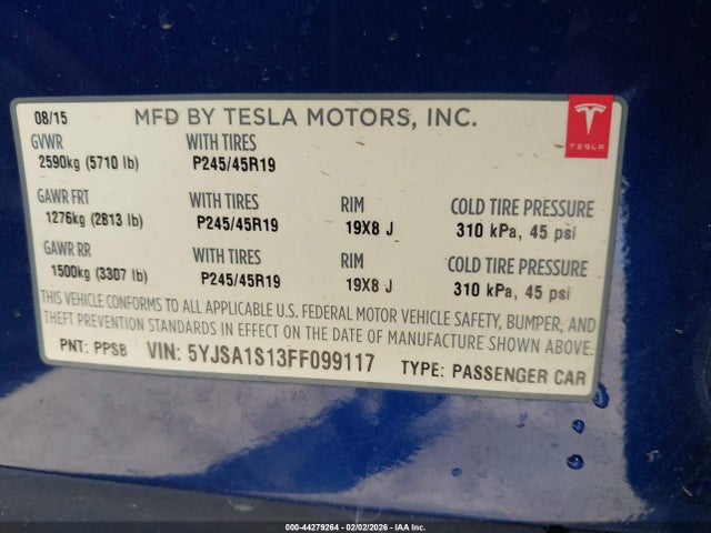 2015 TESLA MODEL S 5YJSA1S13FF099117 Photo 8