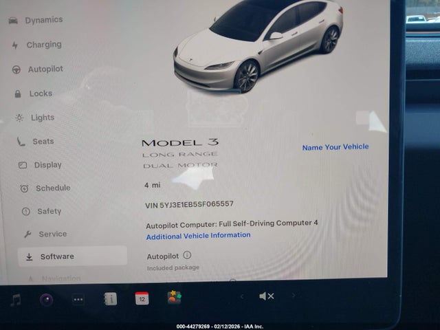 Auction sale of the 2025 Tesla Model 3 Long Range All-wheel Drive, vin: 5YJ3E1EB5SF065557, lot number: 44279269
