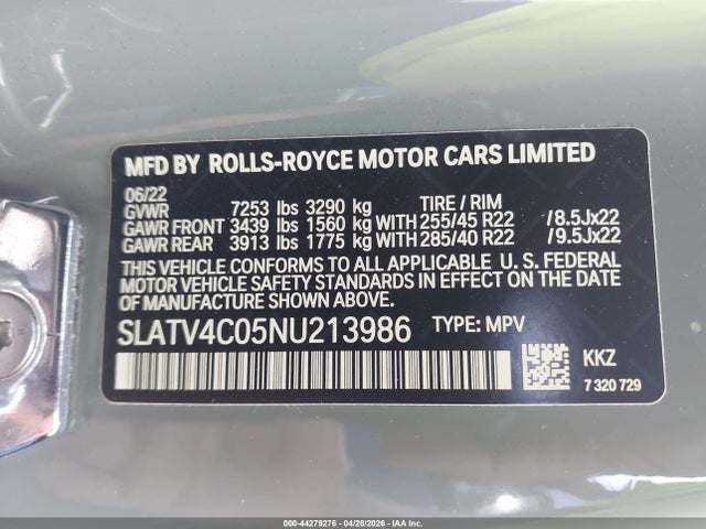SLATV4C05NU213986 Rolls-Royce Cullinan