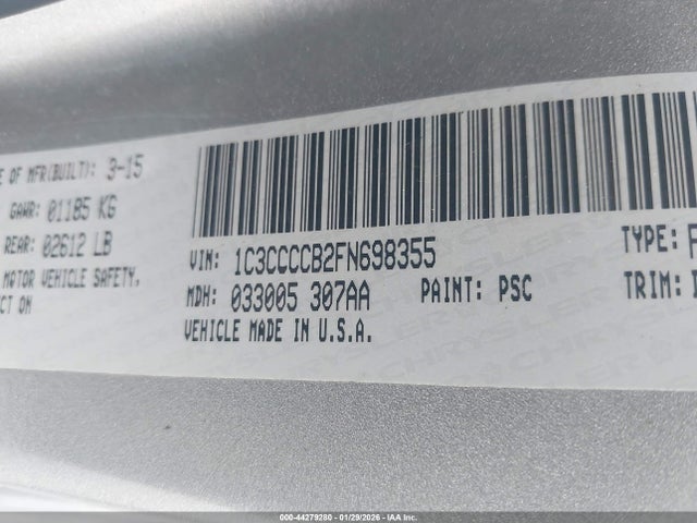 Продажа на аукционе авто 2015 Chrysler 200 C, vin: 1C3CCCCB2FN698355, номер лота: 44279280