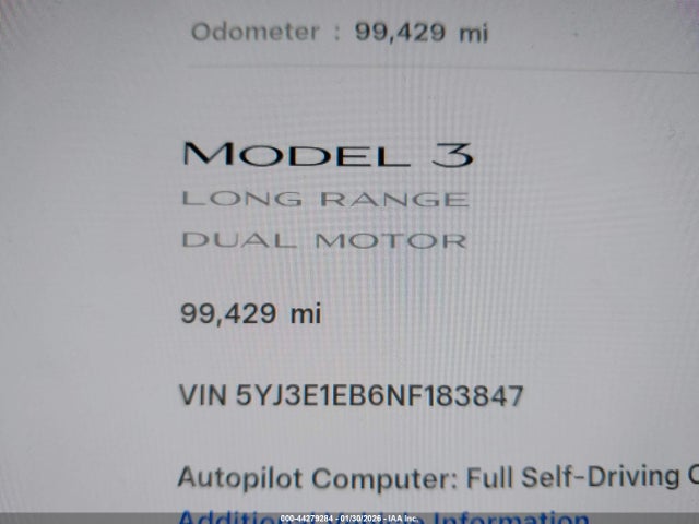 Продажа на аукционе авто 2022 Tesla Model 3 Long Range Dual Motor All-wheel Drive, vin: 5YJ3E1EB6NF183847, номер лота: 44279284
