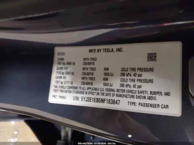 Продажа на аукционе авто 2022 Tesla Model 3 Long Range Dual Motor All-wheel Drive, vin: 5YJ3E1EB6NF183847, номер лота: 44279284