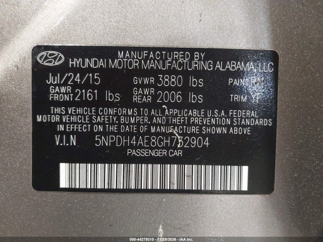 5NPDH4AE8GH732904 Hyundai ELANTRA SE