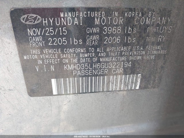 KMHD35LH6GU322194 Hyundai ELANTRA GT