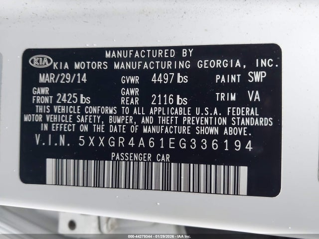 5XXGR4A61EG336194 KIA Optima