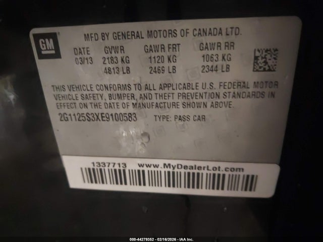 44279352 :رقم المزاد ، 2G1125S3XE9100583 vin ، 2014 Chevrolet Impala 2lt مزاد بيع
